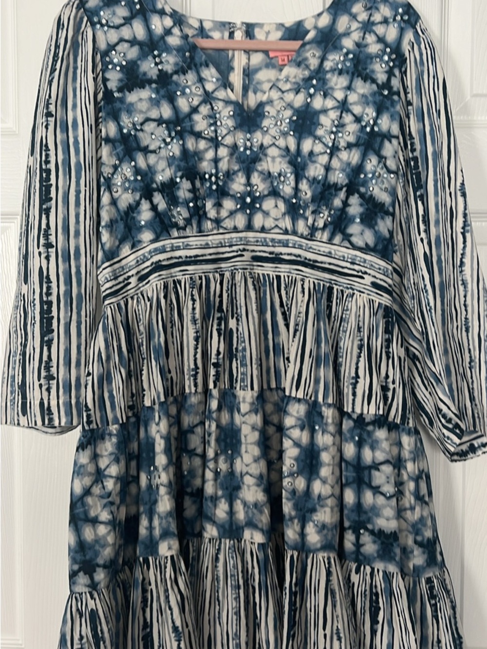 Anthropologie Blue and White Tie-Dye Tiered Dress